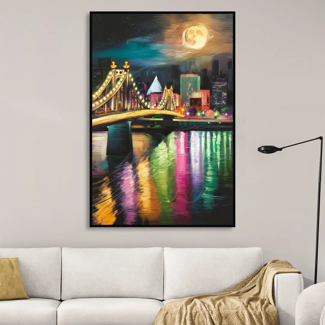 Memphis Vibrant Nightlife Sitting Room - Black Canvas Wall Art