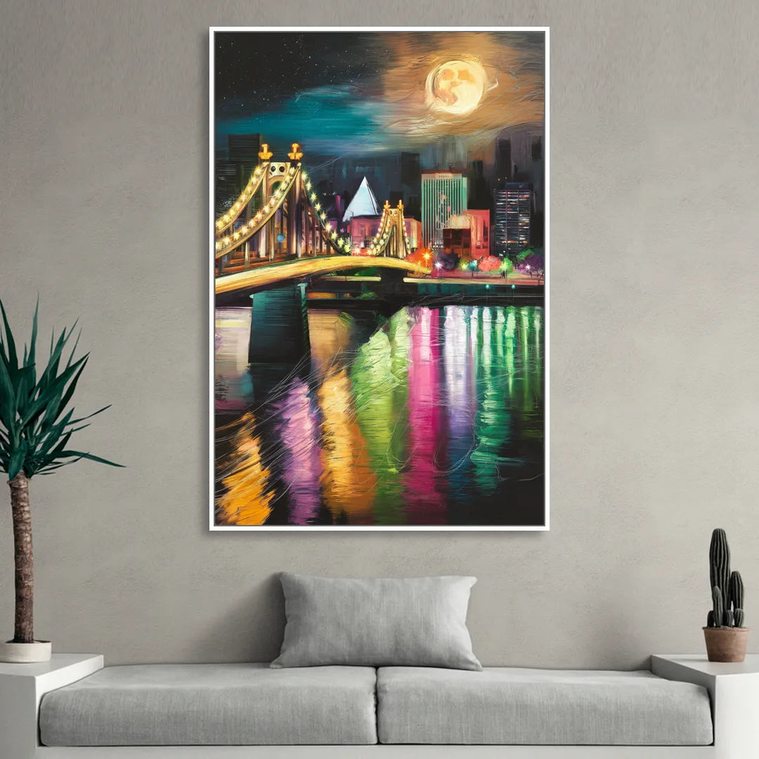 Memphis Vibrant Nightlife Sitting Room - White Canvas Wall Art