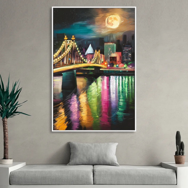 Memphis Vibrant Nightlife Sitting Room - White Canvas Wall Art