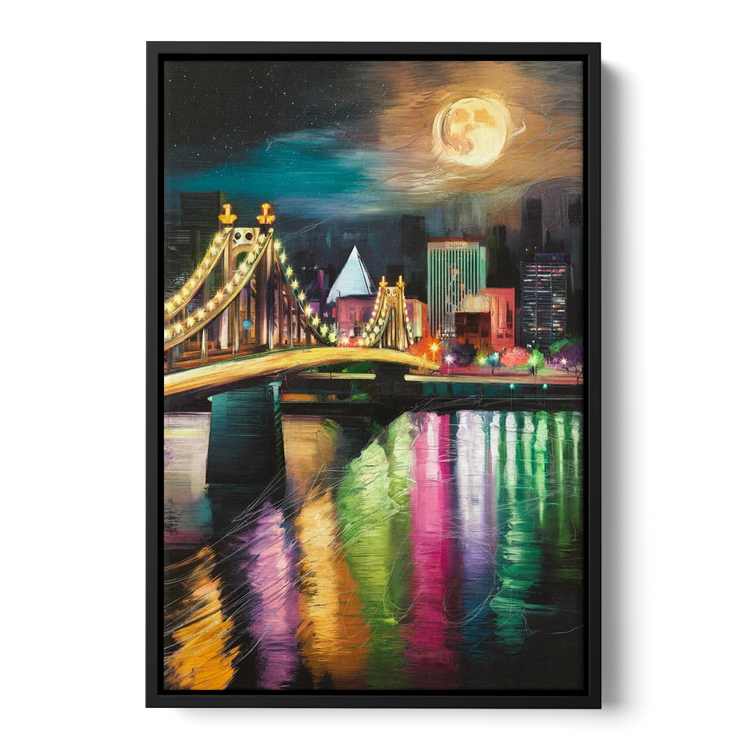 Memphis Vibrant Nightlife Front - Black Canvas Wall Art