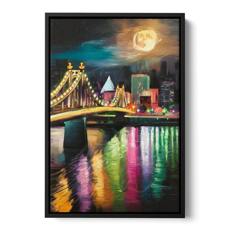 Memphis Vibrant Nightlife Front - Black Canvas Wall Art
