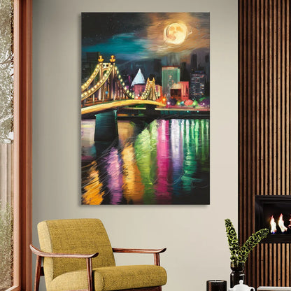 Memphis Vibrant Nightlife Living Room - Canvas Wall Art