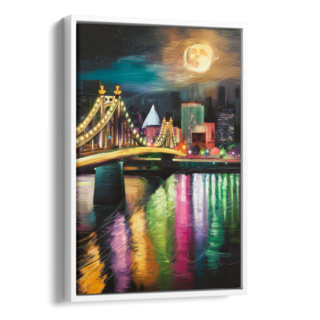 Memphis Vibrant Nightlife Side - White Canvas Wall Art