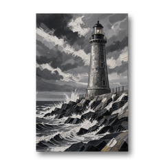 Mens Wall Art Stone Lighthouse in the Storm - Canvas Wall Art - Front