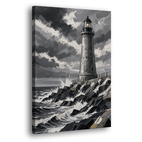 Mens Wall Art Stone Lighthouse in the Storm - Canvas Wall Art - Side