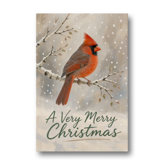 Merry Christmas Wall Art with Snowy Cardinal - Canvas Wall Art - Front