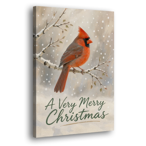 Merry Christmas Wall Art with Snowy Cardinal - Canvas Wall Art - Side