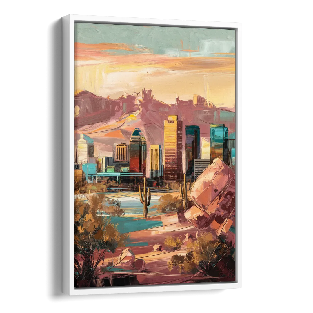Mesa City Skyline Side - White Canvas Wall Art