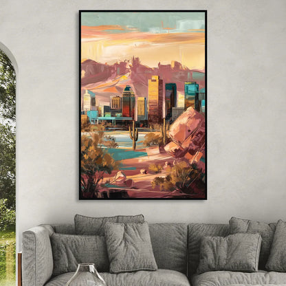 Mesa City Skyline Living Room - Black Canvas Wall Art