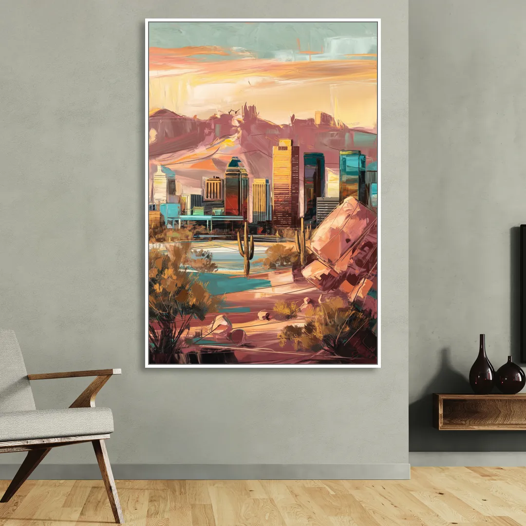 Mesa City Skyline Sitting Room - White Canvas Wall Art