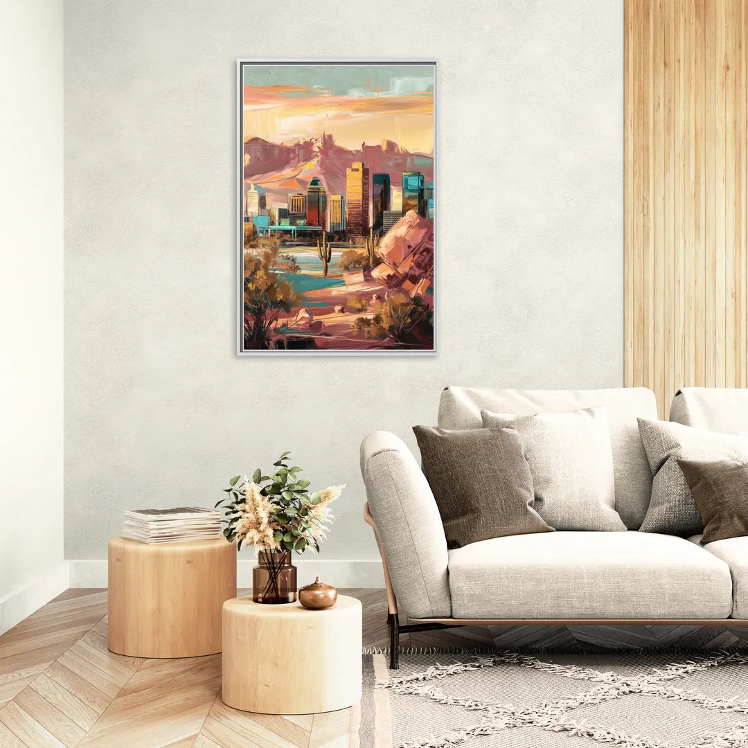 Mesa City Skyline - Living Room White Frame Canvas
