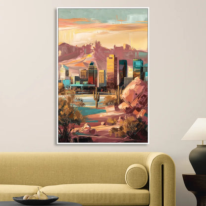Mesa City Skyline Living Room - White Canvas Wall Art