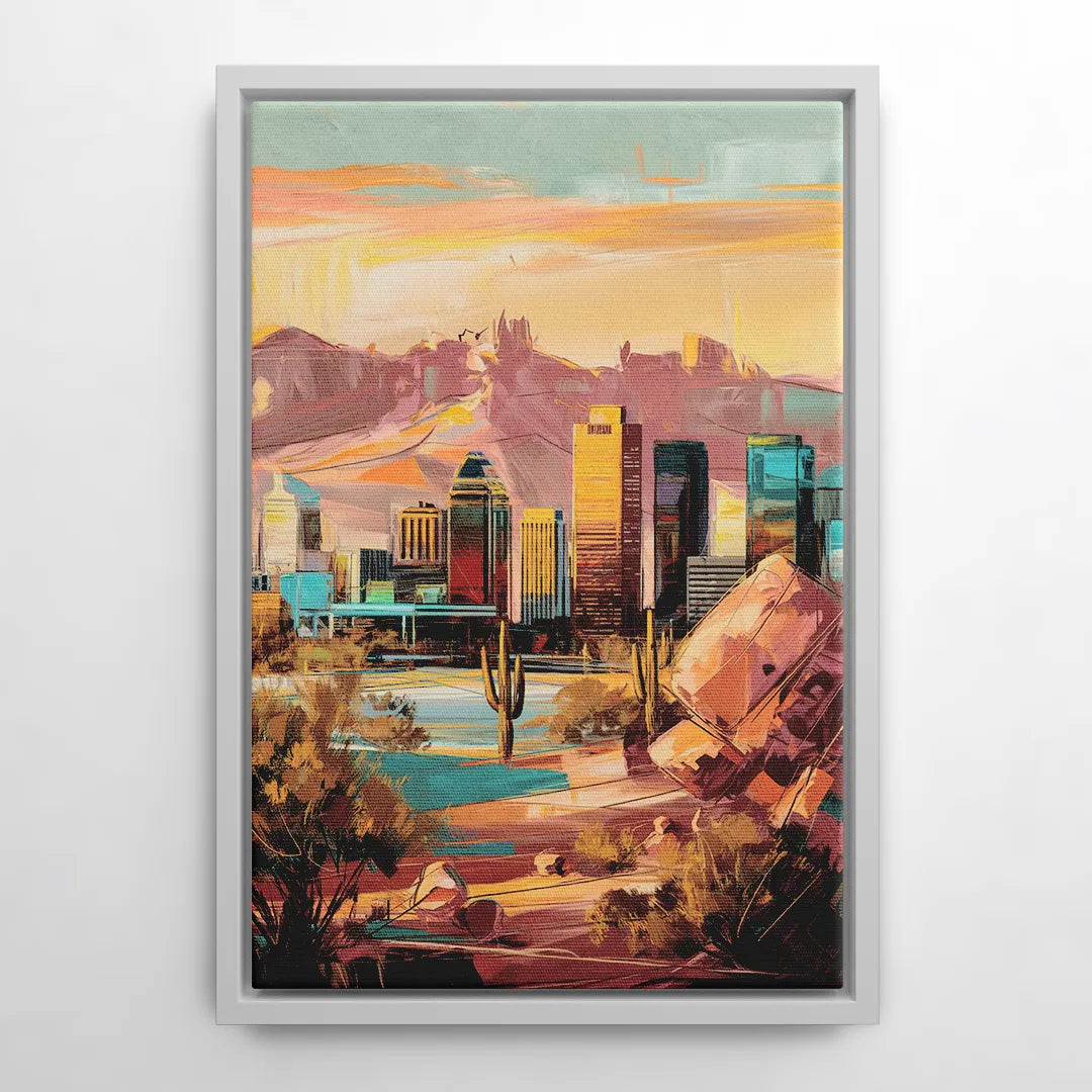Mesa City Skyline - White Frame Canvas