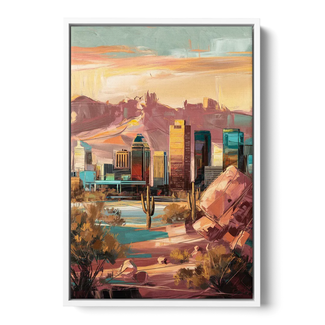 Mesa City Skyline Front - White Canvas Wall Art