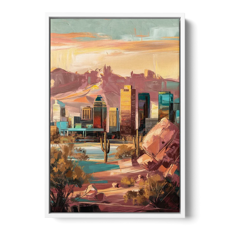 Mesa City Skyline Front - White Canvas Wall Art