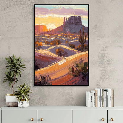 Mesa Desert Sunset Sitting Room - Black Canvas Wall Art
