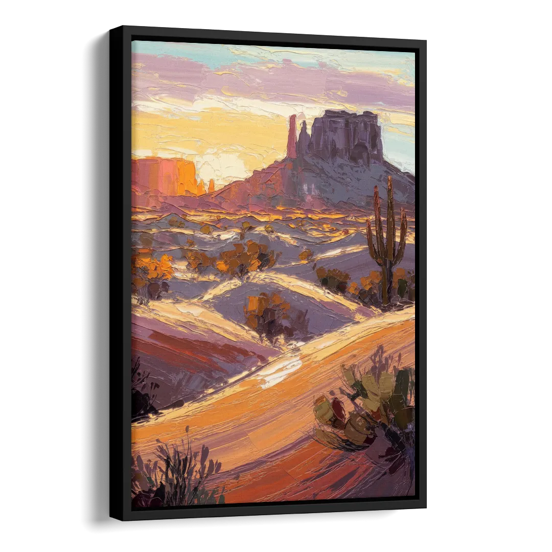 Mesa Desert Sunset Side - Black Canvas Wall Art