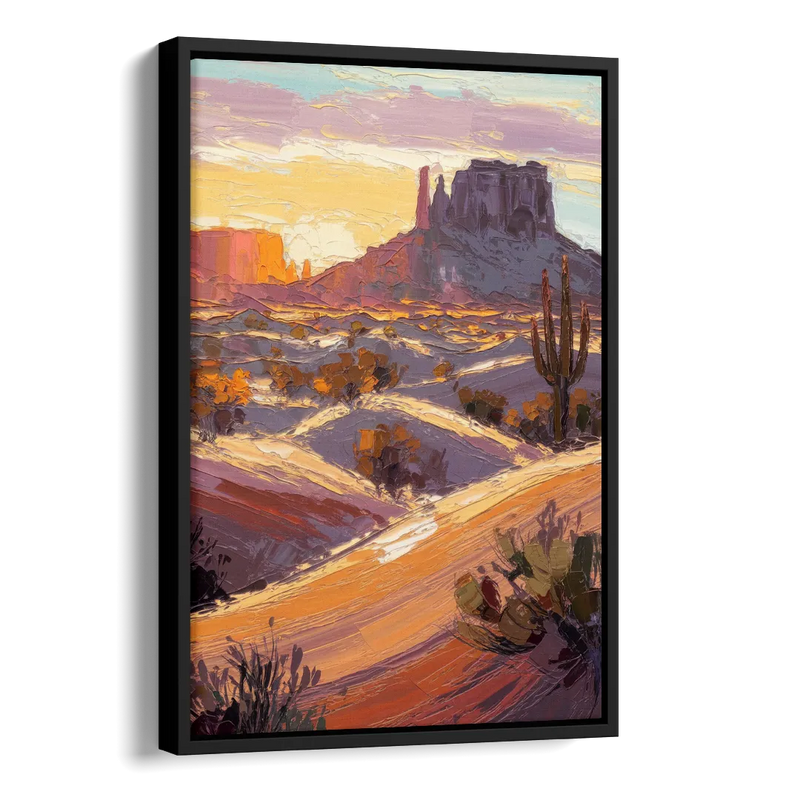 Mesa Desert Sunset Side - Black Canvas Wall Art