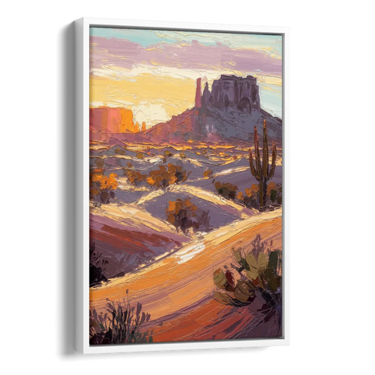 Mesa Desert Sunset Side - White Canvas Wall Art