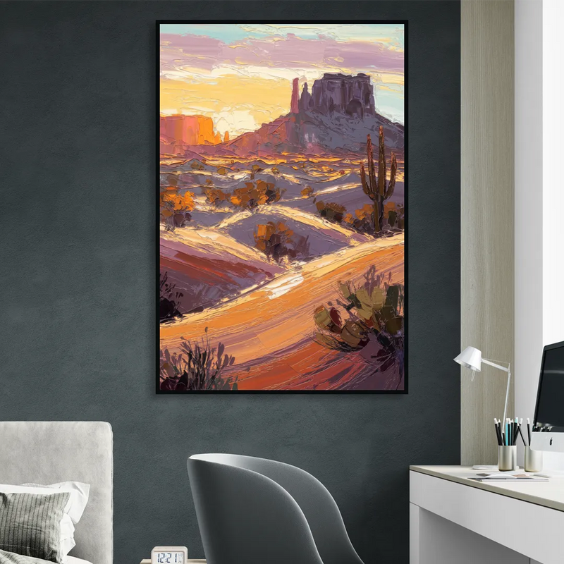 Mesa Desert Sunset Living Room - Black Canvas Wall Art