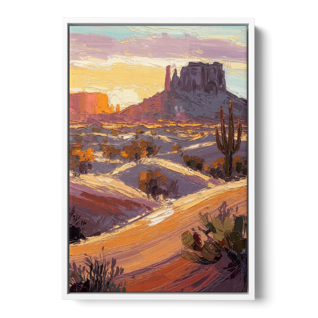 Mesa Desert Sunset Front - White Canvas Wall Art