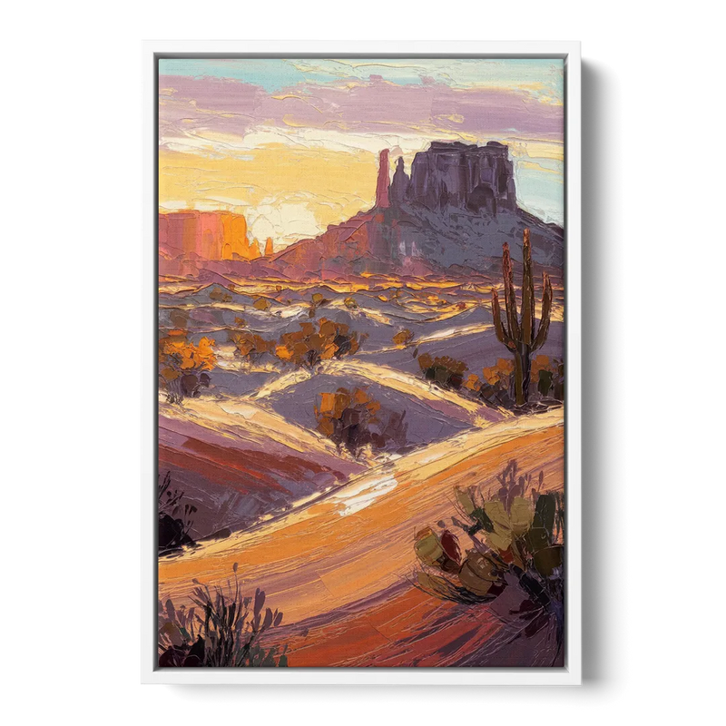 Mesa Desert Sunset Front - White Canvas Wall Art