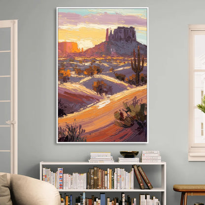 Mesa Desert Sunset Sitting Room - White Canvas Wall Art