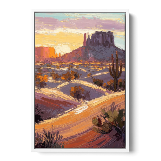 Mesa Desert Sunset - White Framed Canvas Wall Art - Front