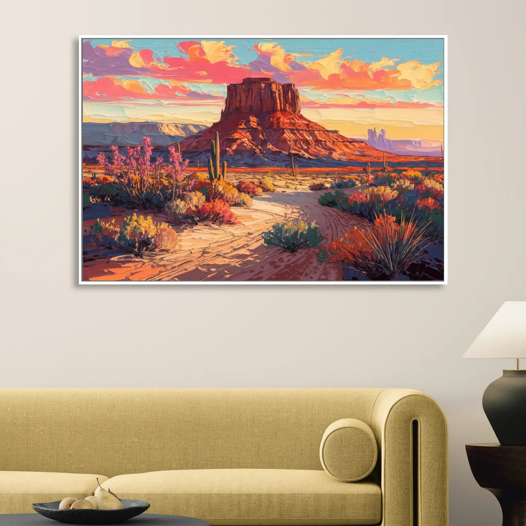Mesa Scenic Desert Living Room - White Canvas Wall Art