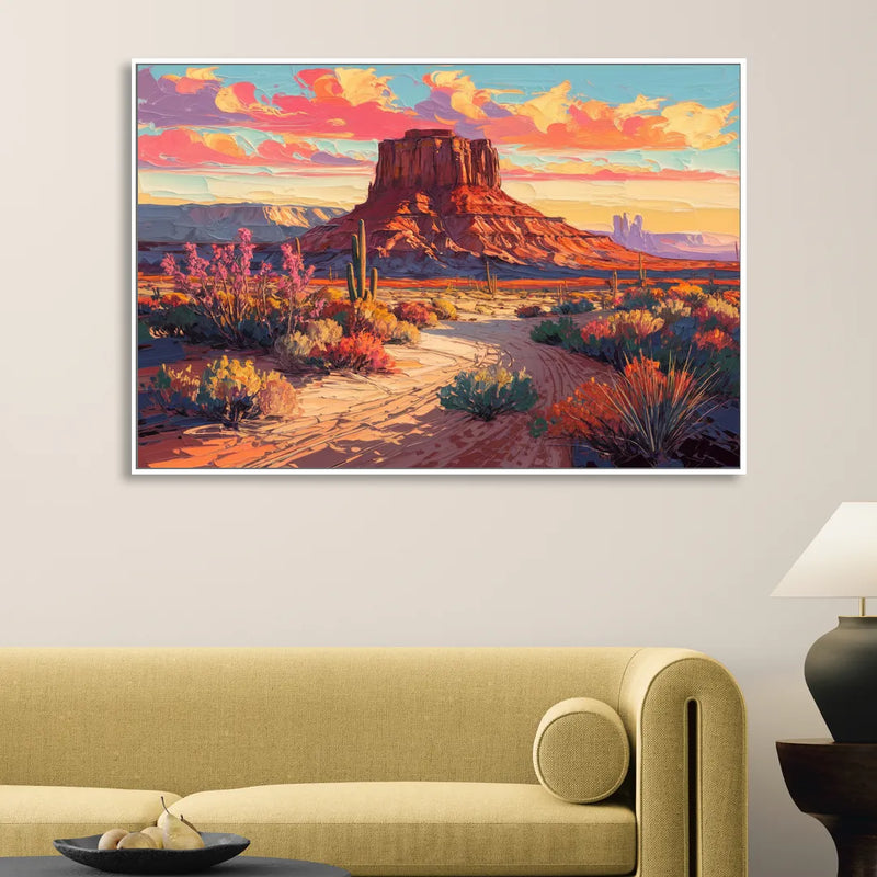 Mesa Scenic Desert Living Room - White Canvas Wall Art
