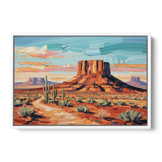 Mesa Scenic Desert - White Framed Canvas Wall Art - Front