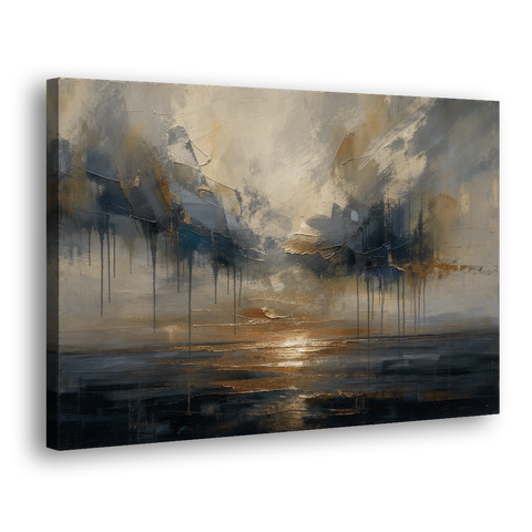 Metallic Abstract Bronze Horizon Over Still Sea - Canvas Wall Art - Side