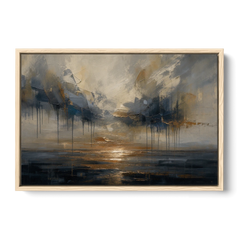 Metallic Abstract Bronze Horizon Over Still Sea - Oak Framed Canvas Wall Art - Front