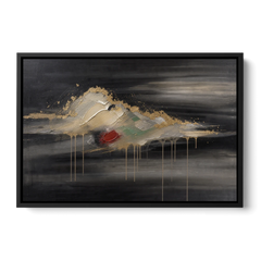 Metallic Gold Ivory Cloud Drift for the Living Room - Black Framed Canvas Wall Art - Front