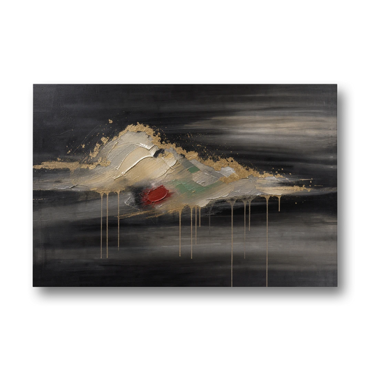 Metallic Gold Ivory Cloud Drift for the Living Room - Canvas Wall Art - Front