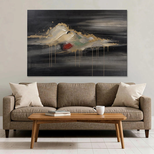 Metallic Gold Ivory Cloud Drift for the Living Room - Canvas Wall Art - Sofa - 60x40