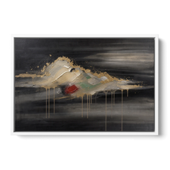 Metallic Gold Ivory Cloud Drift for the Living Room - White Framed Canvas Wall Art - Front