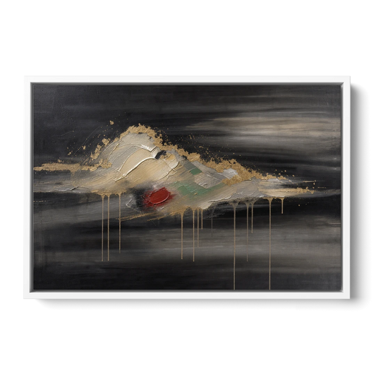 Metallic Gold Ivory Cloud Drift for the Living Room - White Framed Canvas Wall Art - Front