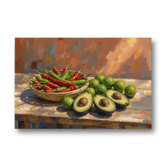 Mexican Kitchen Decor with Chiles and Avocados - Canvas Wall Art - Front