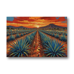 Mexican Landscape Painting of Blue Agave at Sunset - Canvas Wall Art - Front