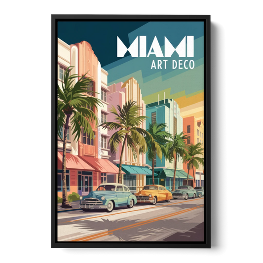 Miami Art Deco District - Black Framed Canvas Wall Art - Front