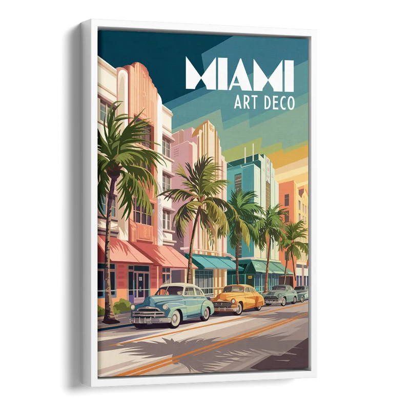 Miami Art Deco District Side - White Canvas Wall Art