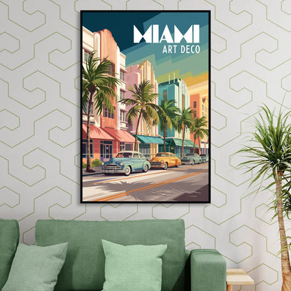 Miami Art Deco District Sitting Room - Black Canvas Wall Art