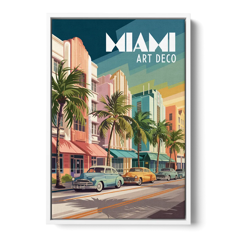 Miami Art Deco District Front - White Canvas Wall Art