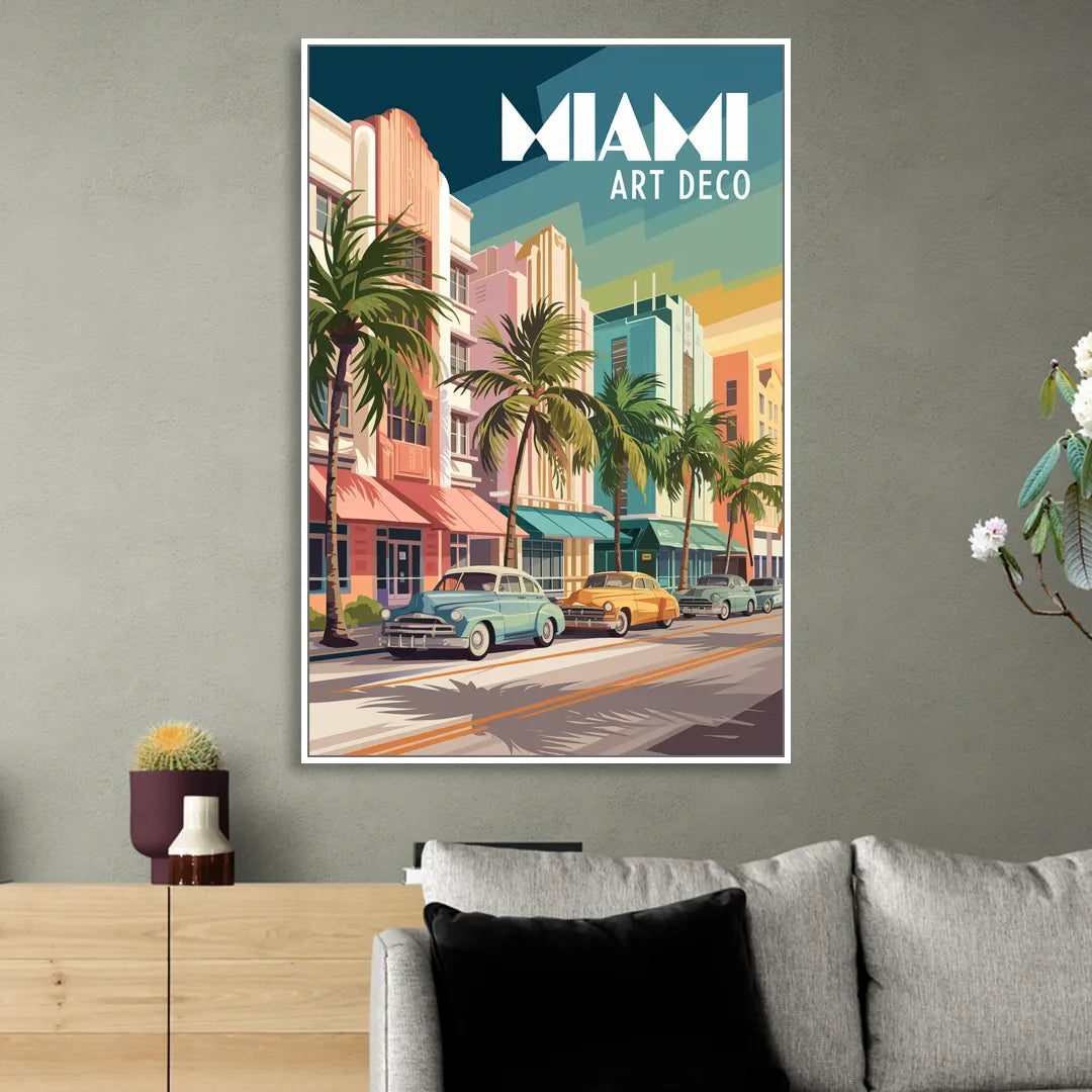 Miami Art Deco District Sitting Room - White Canvas Wall Art
