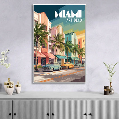 Miami Art Deco District Living Room - White Canvas Wall Art