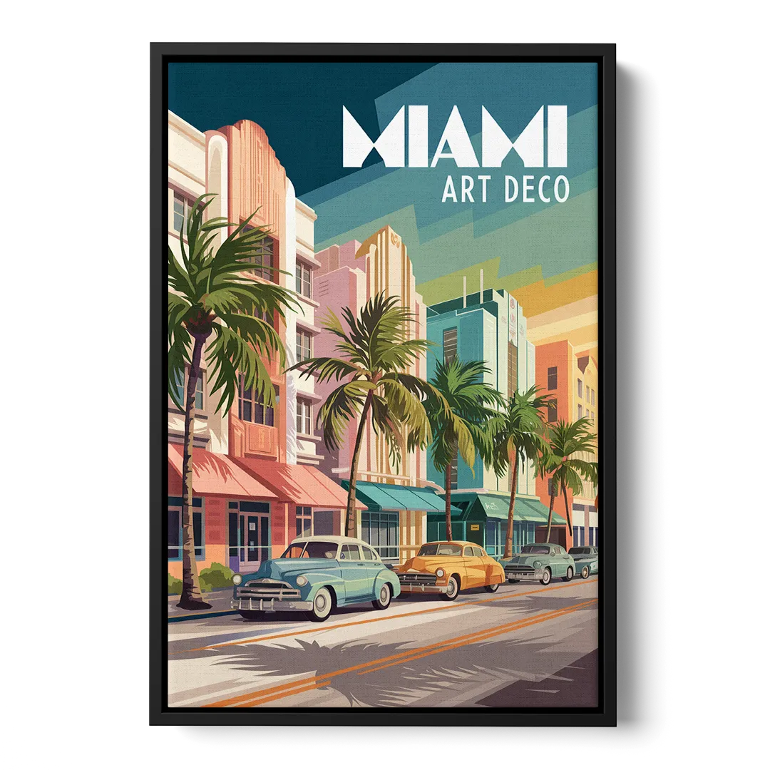 Miami Art Deco District Front - Black Canvas Wall Art