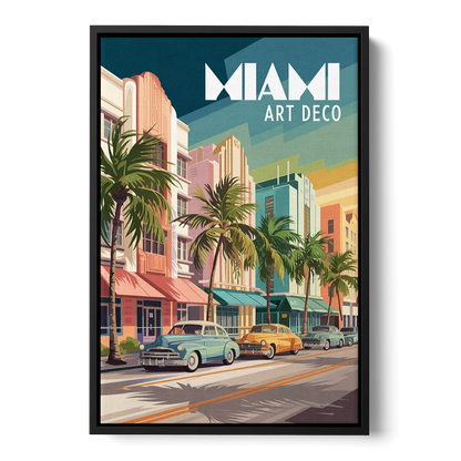 Miami Art Deco District Front - Black Canvas Wall Art