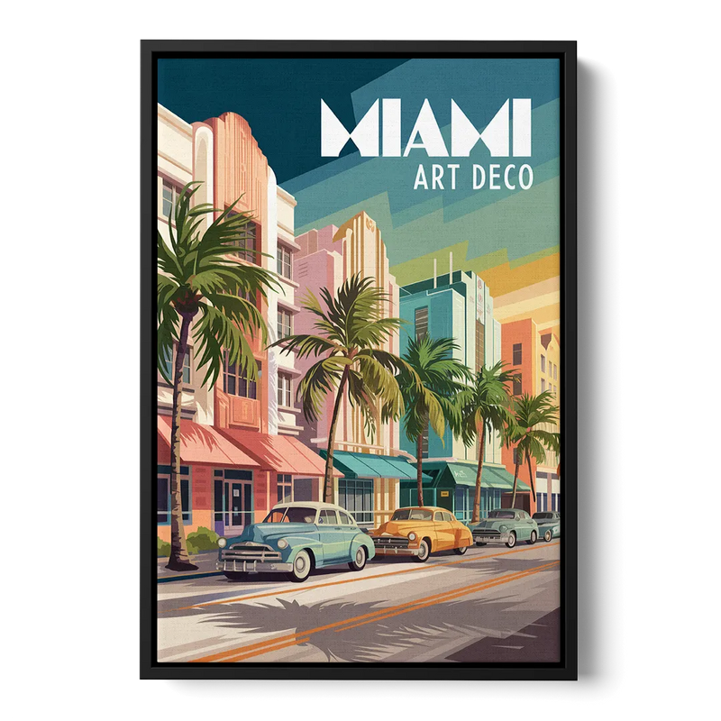 Miami Art Deco District Front - Black Canvas Wall Art