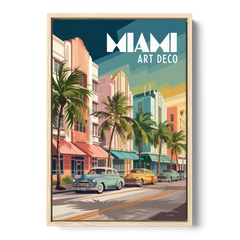 Miami Art Deco District - Oak Framed Canvas Wall Art - Front